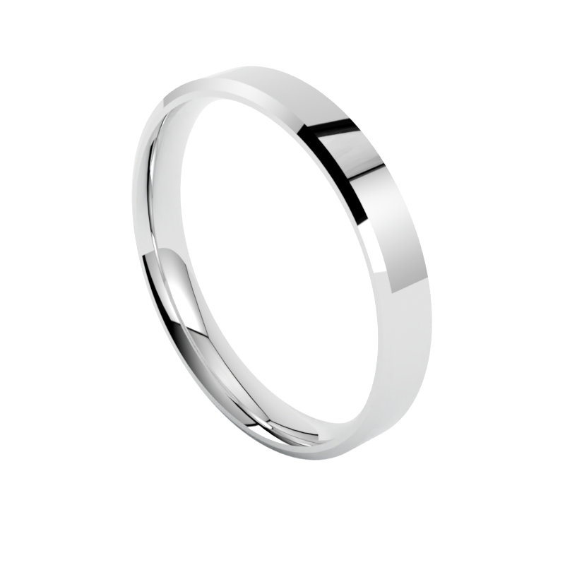 Nowoczesna płaska fazowana obrączka ślubna białe złoto 585 szerokość 3,50 mm